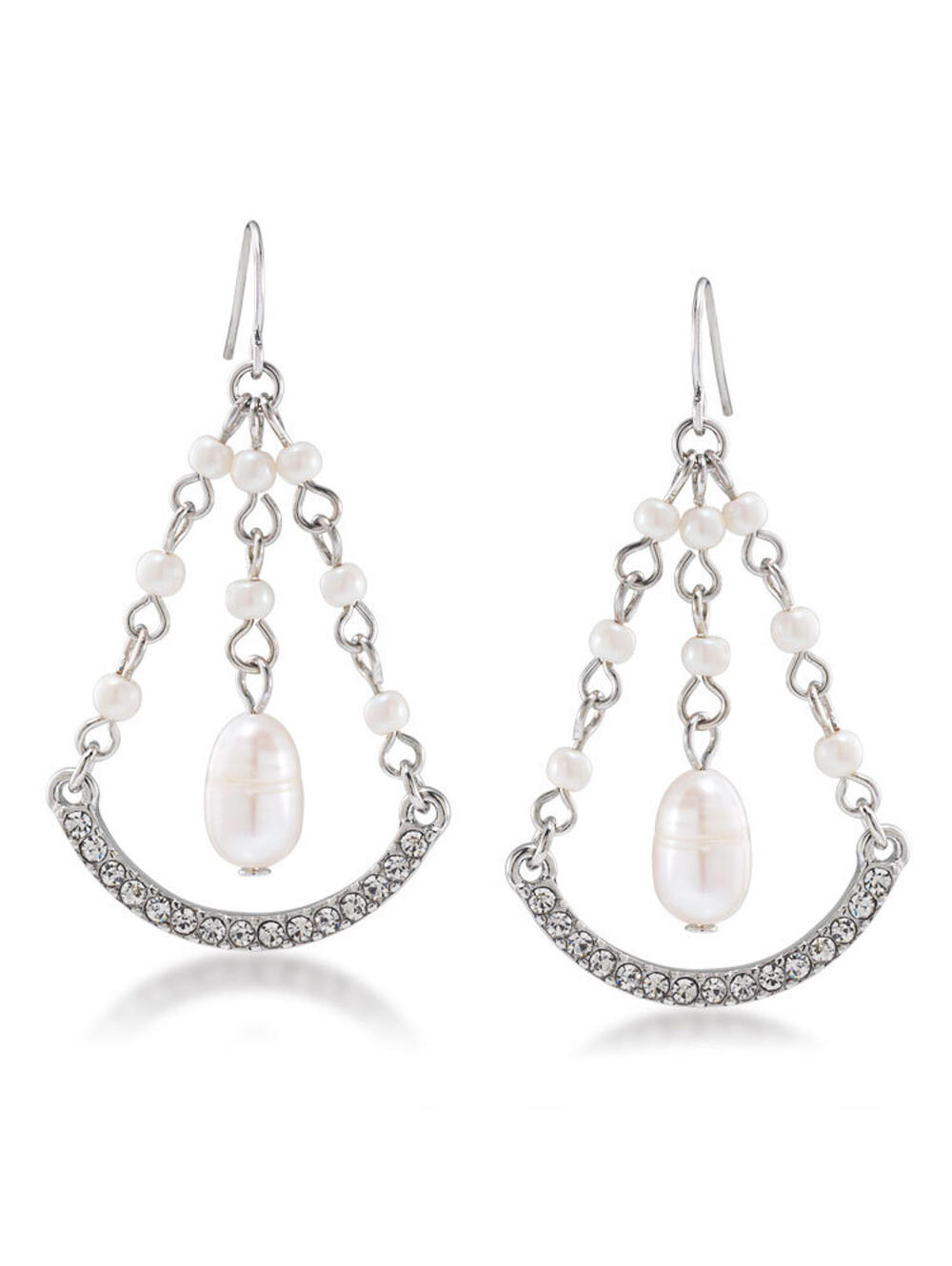 NWT Carolee Catch the Bouquet Gypsy Hoop Earrings Freshwater Pearl Crystal 2" L